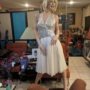 Elegant Silver and White Halter Dress